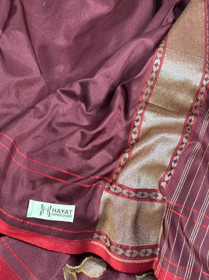 Brown Pure Banarasi Ektara Jamdani Silk Handwoven Saree