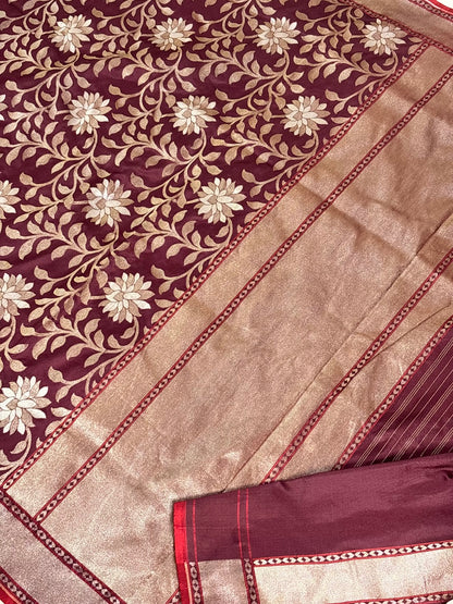 Brown Pure Banarasi Ektara Jamdani Silk Handwoven Saree
