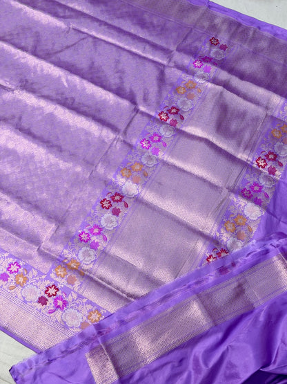 Lavender Pure katan silk handvowen banarasi saree