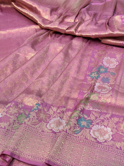 Petal Purple Pure katan silk handvowen banarasi saree