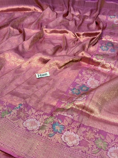 Petal Purple Pure katan silk handvowen banarasi saree