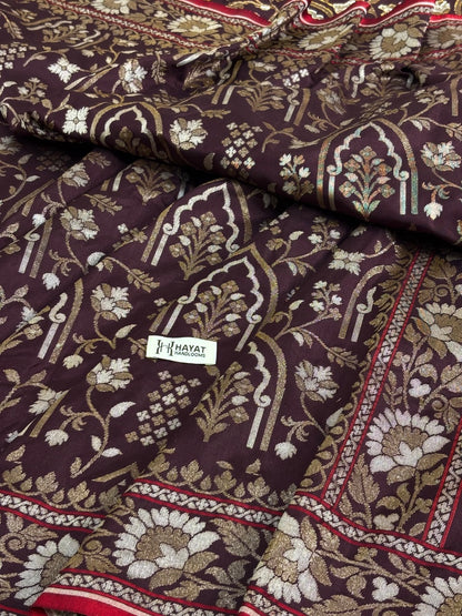 Brown Pure Banarasi Ektara Jamdani Silk Handwoven Saree