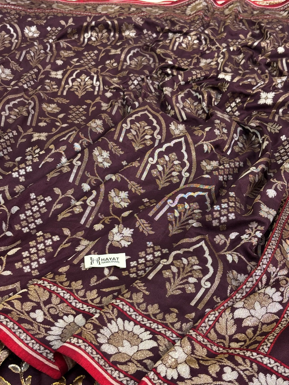 Brown Pure Banarasi Ektara Jamdani Silk Handwoven Saree