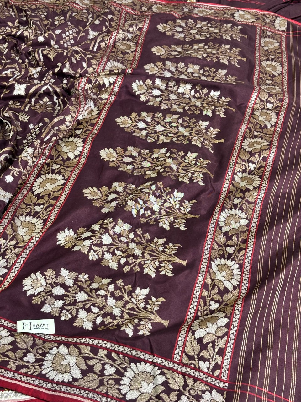 Brown Pure Banarasi Ektara Jamdani Silk Handwoven Saree