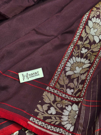 Brown Pure Banarasi Ektara Jamdani Silk Handwoven Saree