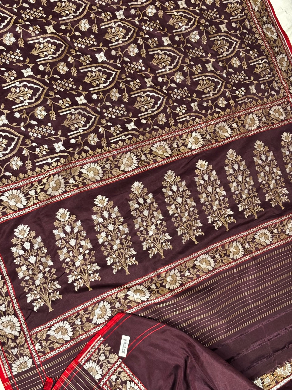 Brown Pure Banarasi Ektara Jamdani Silk Handwoven Saree
