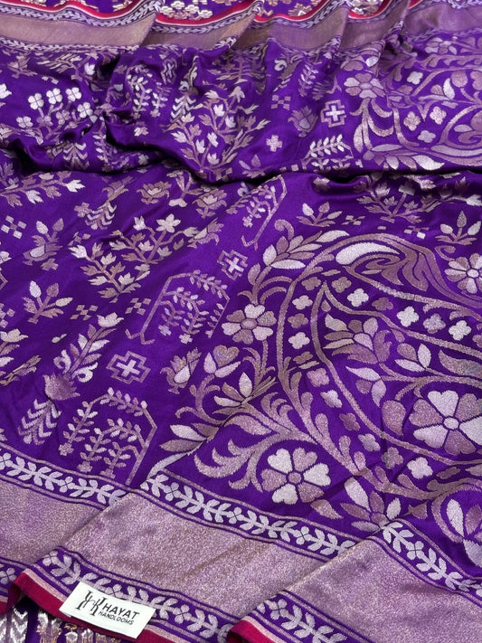 Purple Pure Banarasi Ektara Jamdani Silk Handwoven Saree