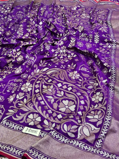 Purple Pure Banarasi Ektara Jamdani Silk Handwoven Saree