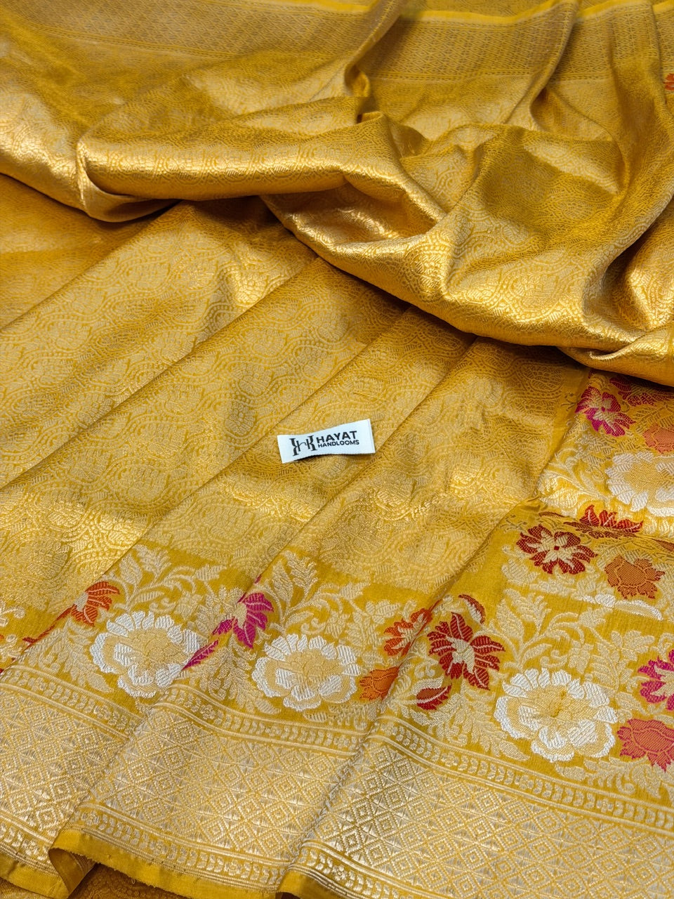 Yellow Pure katan silk handvowen banarasi saree