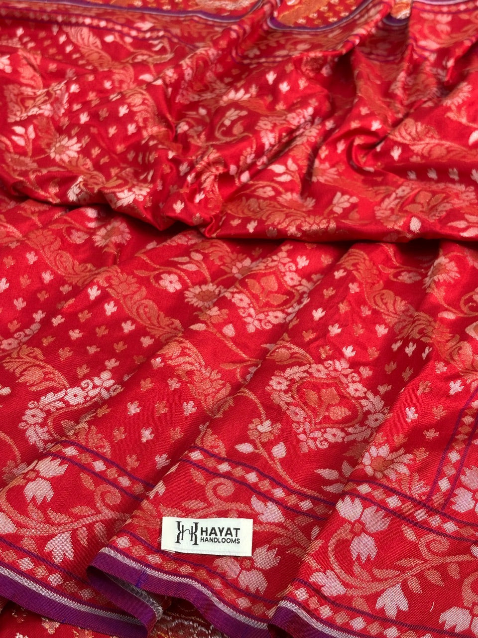 Red Pure Banarasi Ektara Jamdani Silk Handwoven Saree