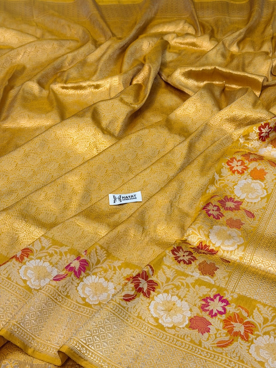 Yellow Pure katan silk handvowen banarasi saree