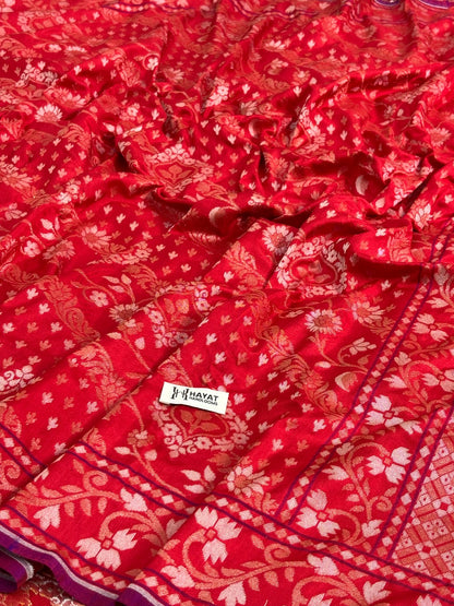 Red Pure Banarasi Ektara Jamdani Silk Handwoven Saree