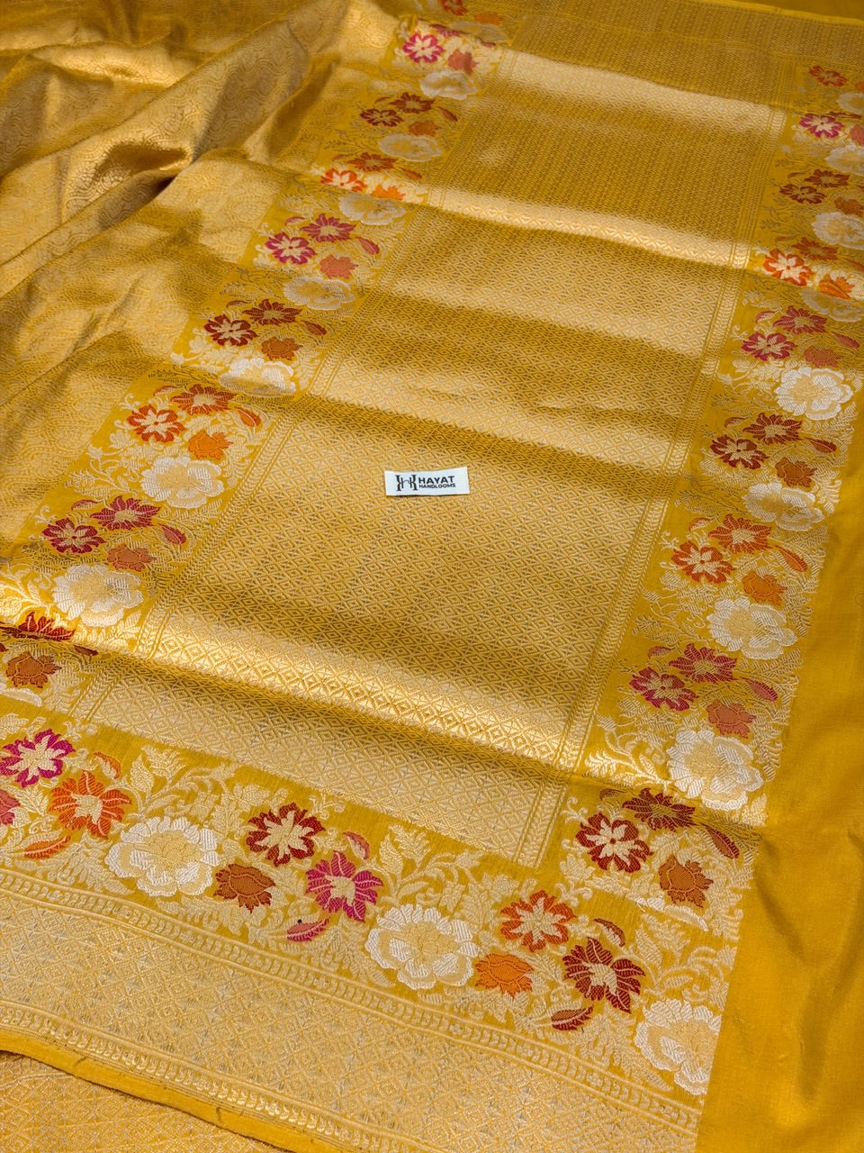 Yellow Pure katan silk handvowen banarasi saree