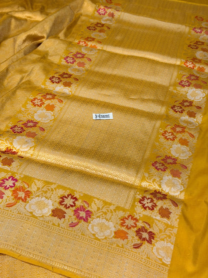 Yellow Pure katan silk handvowen banarasi saree