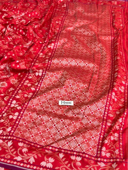 Red Pure Banarasi Ektara Jamdani Silk Handwoven Saree