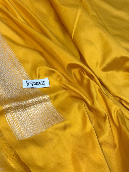 Yellow Pure katan silk handvowen banarasi saree