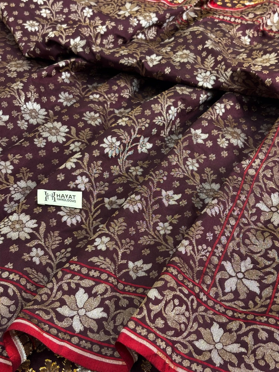 Brown Pure Banarasi Ektara Jamdani Silk Handwoven Saree