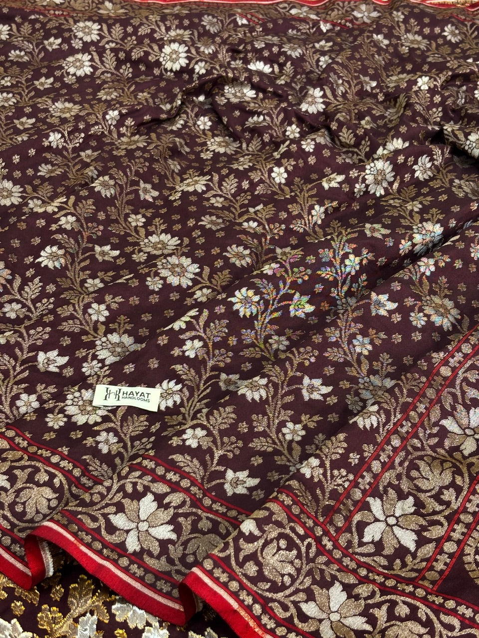 Brown Pure Banarasi Ektara Jamdani Silk Handwoven Saree
