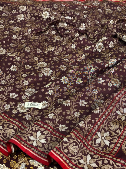 Brown Pure Banarasi Ektara Jamdani Silk Handwoven Saree