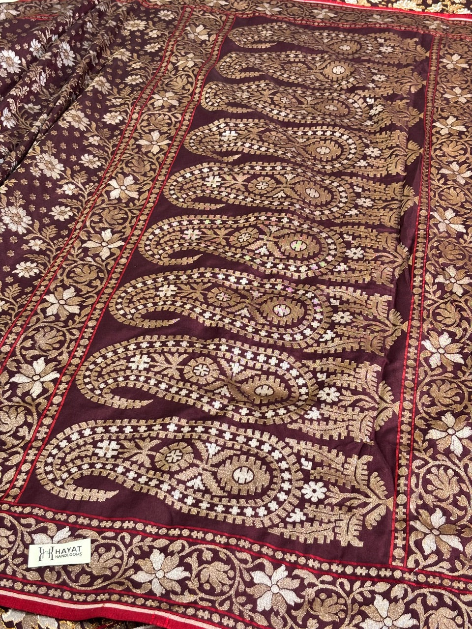 Brown Pure Banarasi Ektara Jamdani Silk Handwoven Saree
