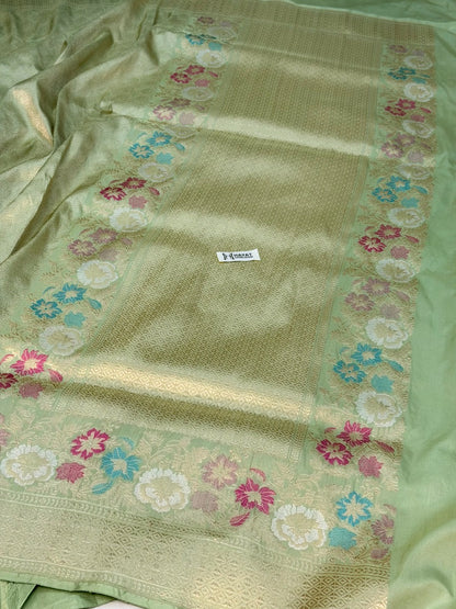 Pista Green Pure katan silk handvowen banarasi saree