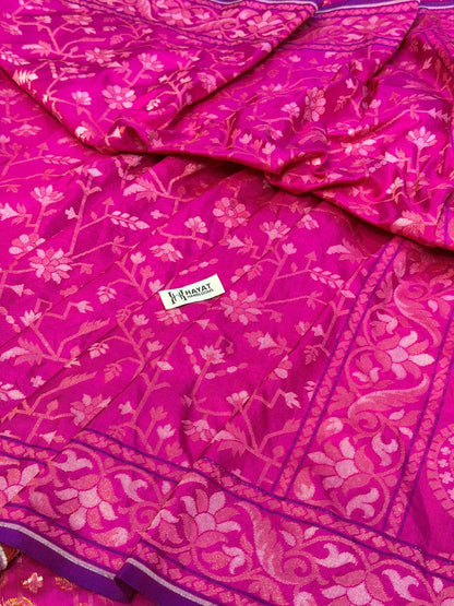 Hot Pink  Pure Banarasi Ektara Jamdani Silk Handwoven Saree