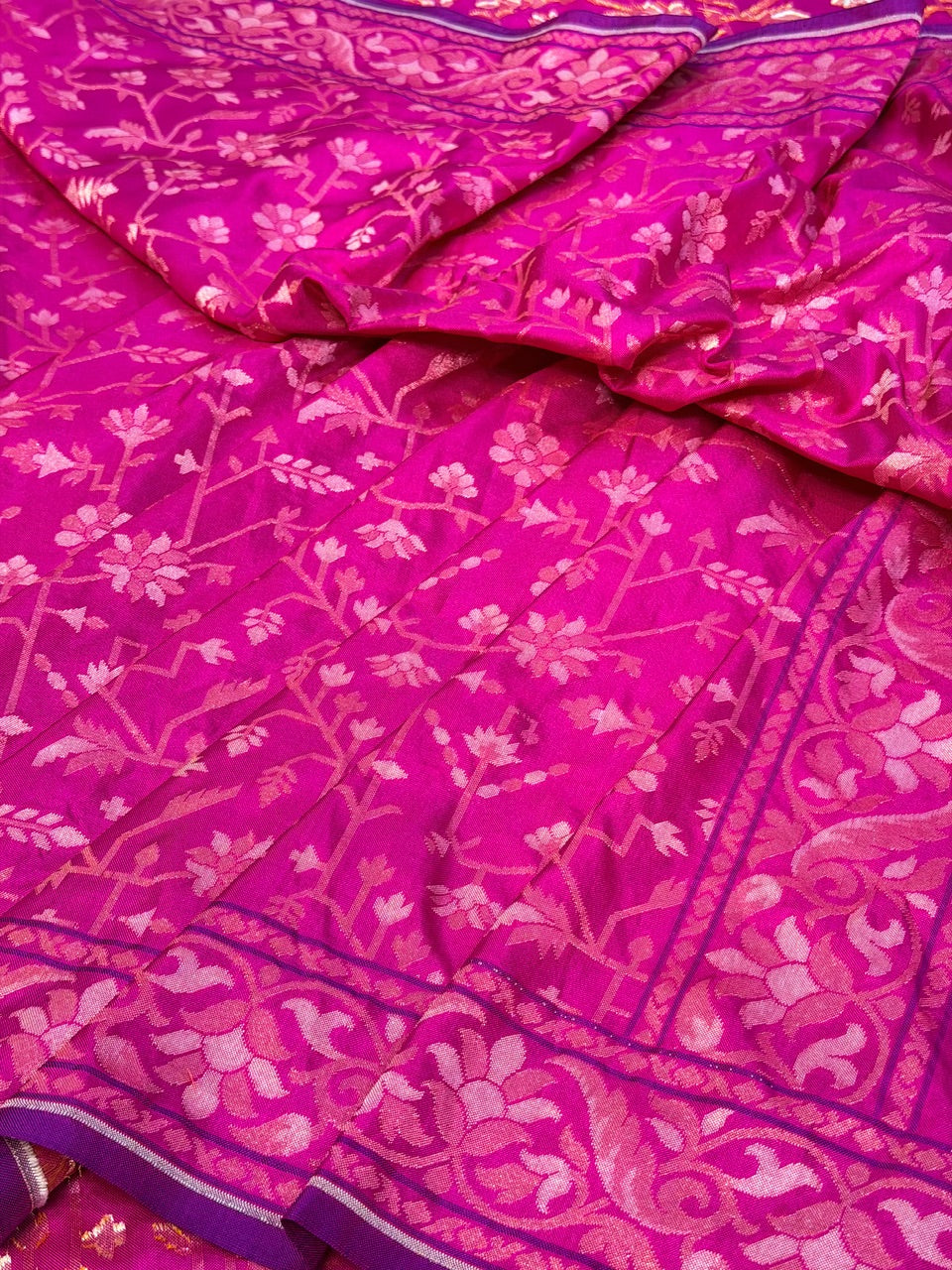 Hot Pink  Pure Banarasi Ektara Jamdani Silk Handwoven Saree