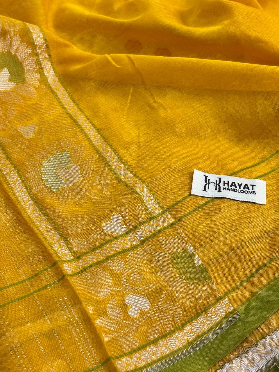 Yellow Banarasi cotton Jamdani handloom Saree