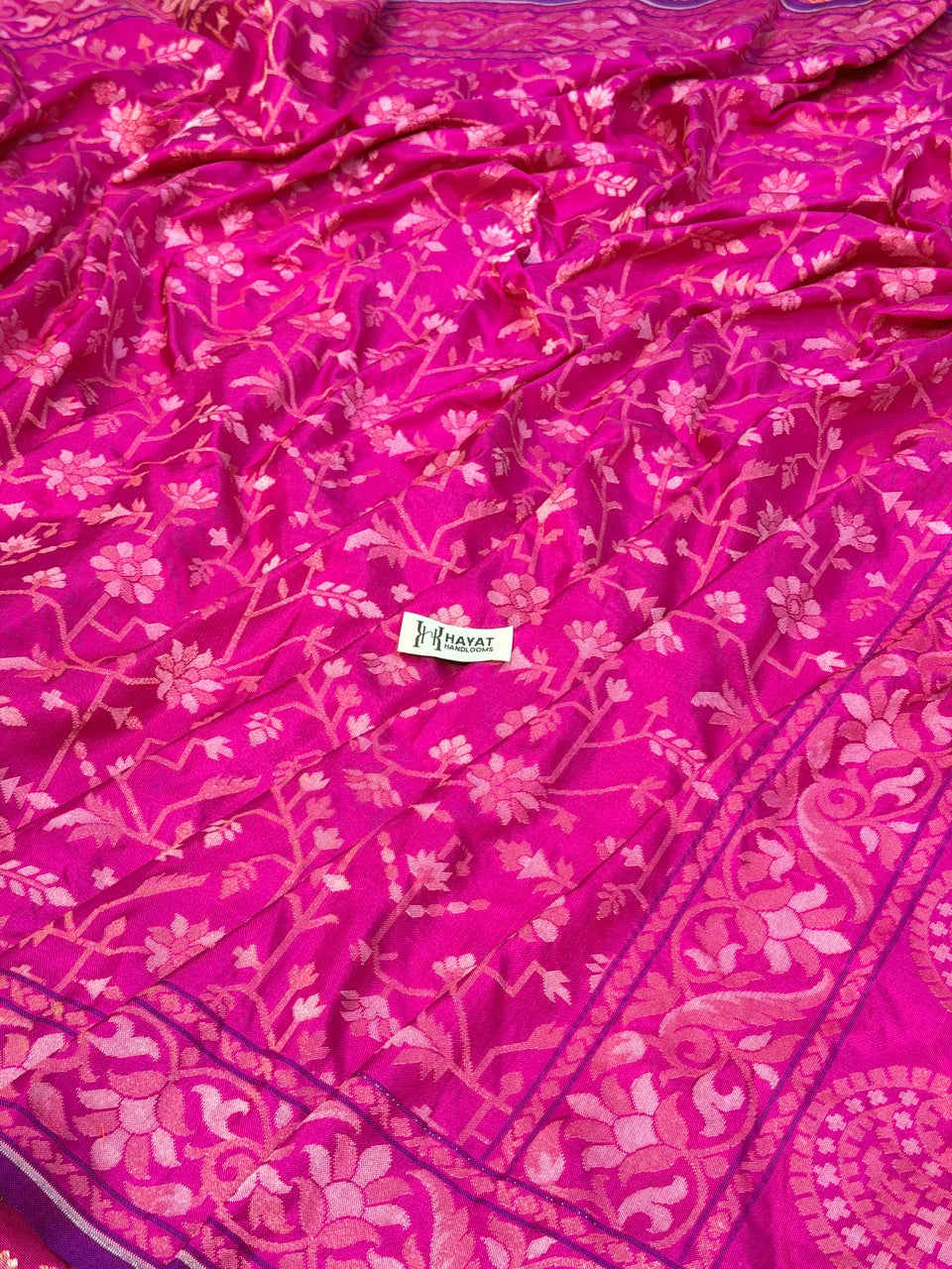 Hot Pink  Pure Banarasi Ektara Jamdani Silk Handwoven Saree