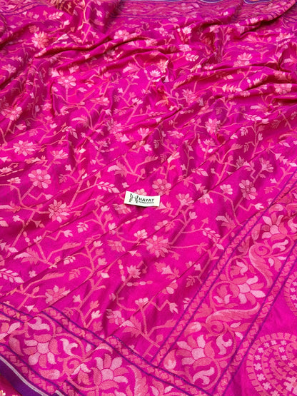 Hot Pink  Pure Banarasi Ektara Jamdani Silk Handwoven Saree
