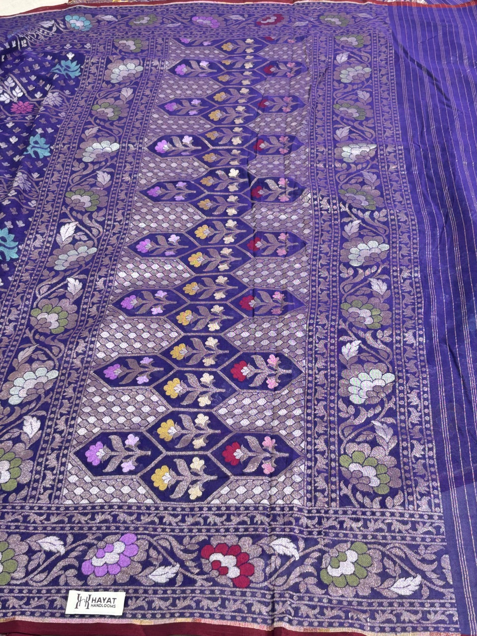 Blue Banarasi cotton Jamdani handloom Saree