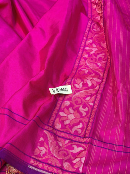 Hot Pink  Pure Banarasi Ektara Jamdani Silk Handwoven Saree