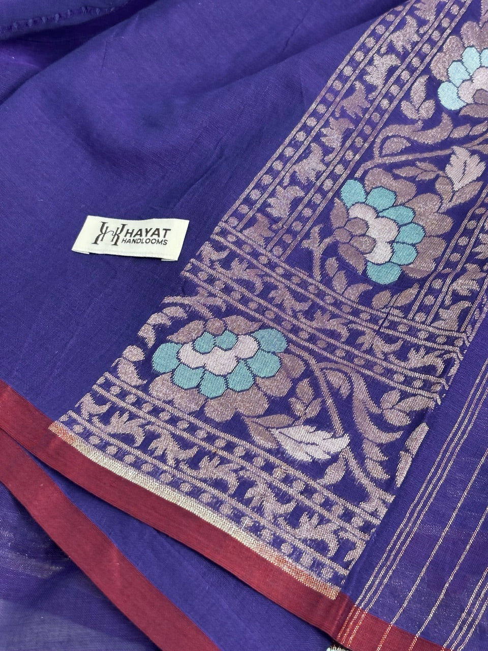 Blue Banarasi cotton Jamdani handloom Saree