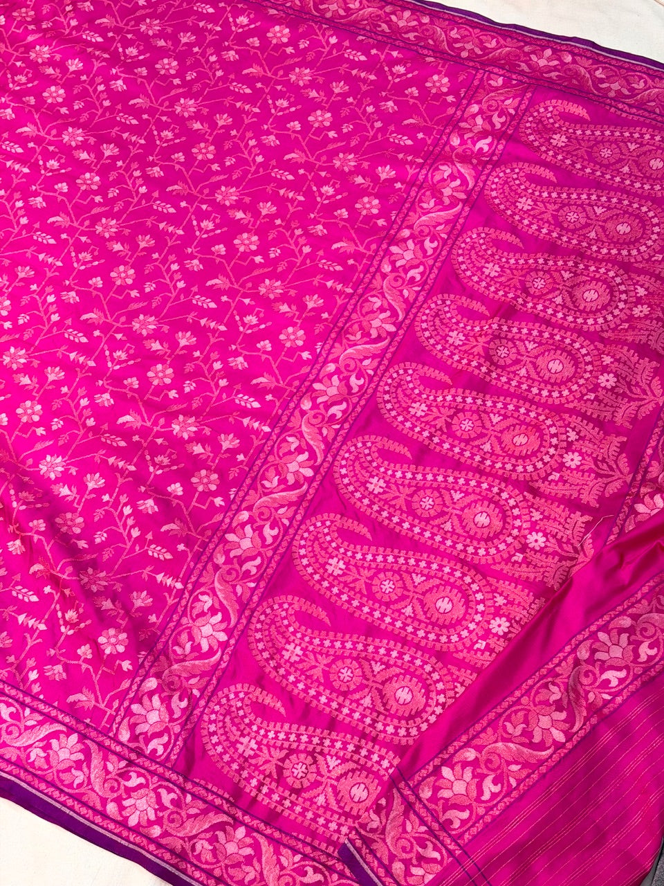 Hot Pink  Pure Banarasi Ektara Jamdani Silk Handwoven Saree