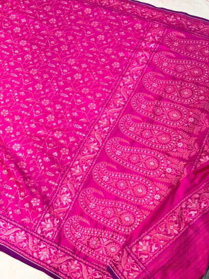 Hot Pink  Pure Banarasi Ektara Jamdani Silk Handwoven Saree