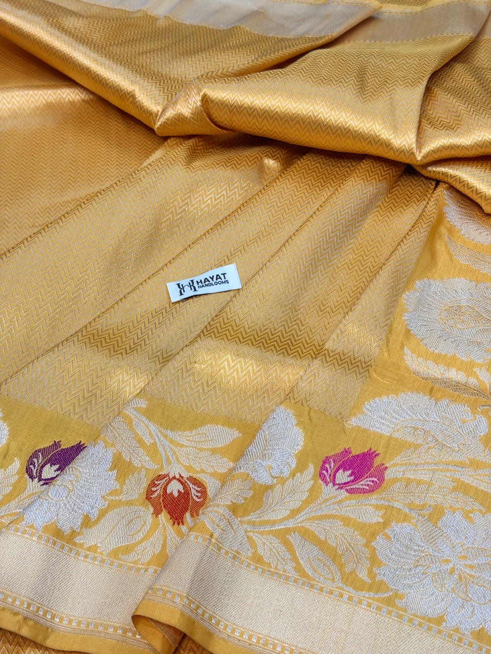 Mango Yellow Pure katan silk handvowen banarasi saree