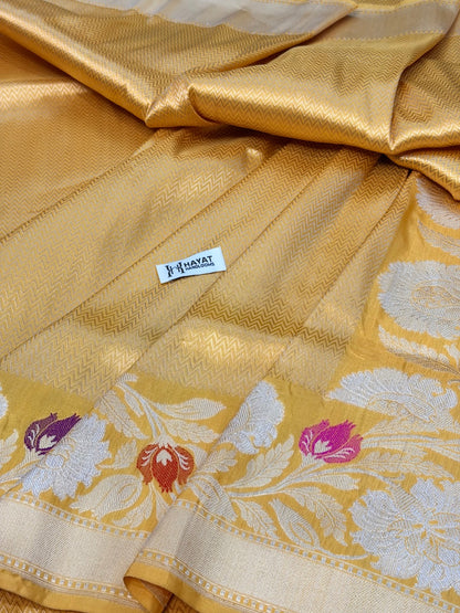 Mango Yellow Pure katan silk handvowen banarasi saree