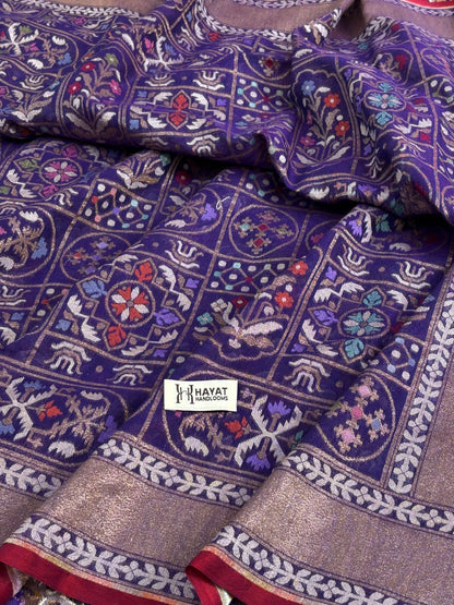 Blue Banarasi cotton Jamdani handloom Saree