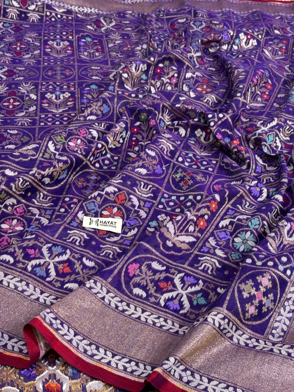 Blue Banarasi cotton Jamdani handloom Saree