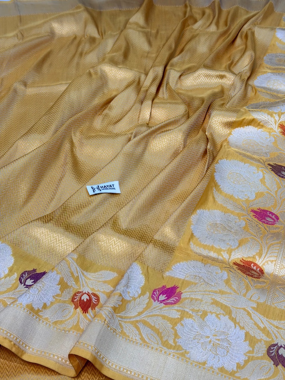 Mango Yellow Pure katan silk handvowen banarasi saree