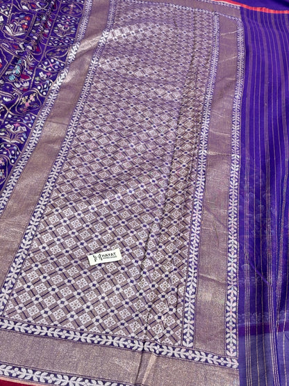 Blue Banarasi cotton Jamdani handloom Saree