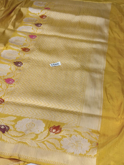 Mango Yellow Pure katan silk handvowen banarasi saree