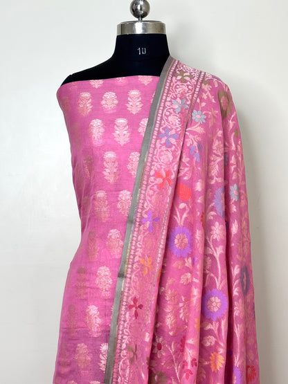 Baby Pink Pure Cotton Jmdani Silk  Suit Set with Dupatta