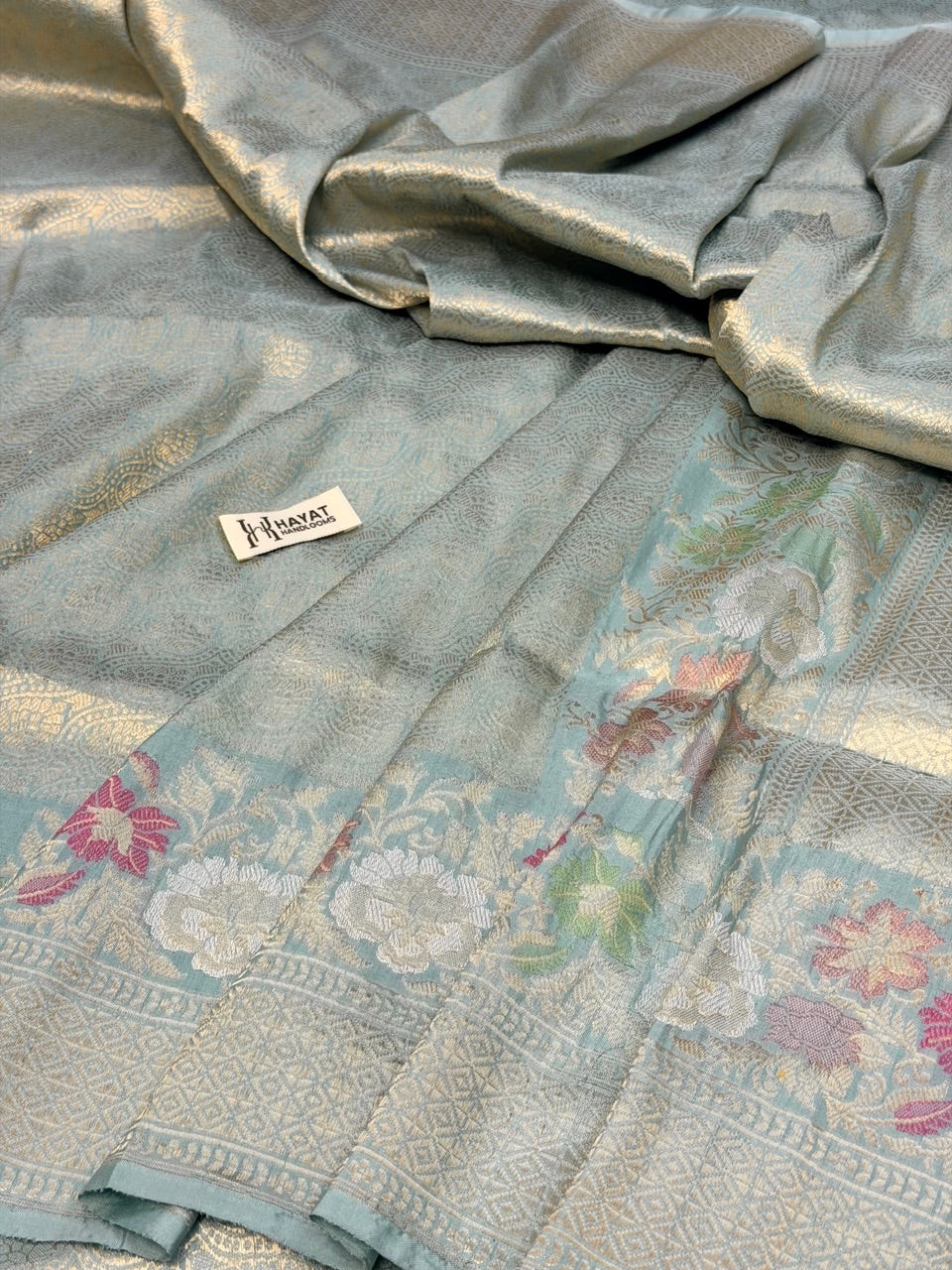 Seafoam Glow Pure katan silk handvowen banarasi saree