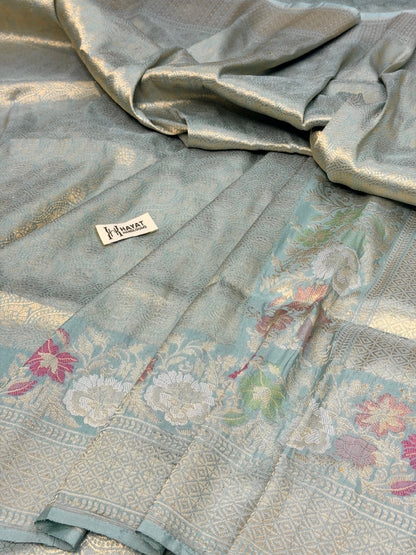 Seafoam Glow Pure katan silk handvowen banarasi saree
