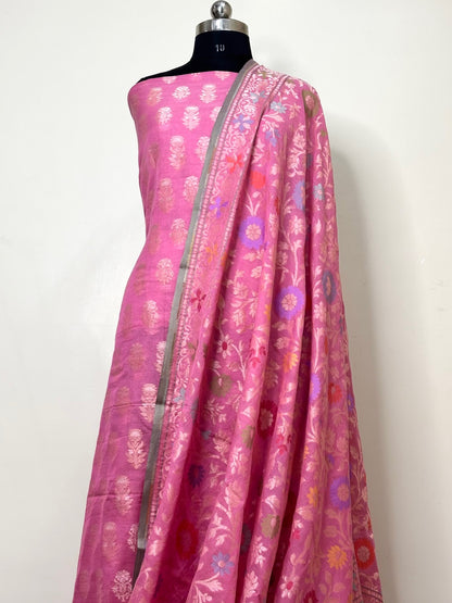 Baby Pink Pure Cotton Jmdani Silk  Suit Set with Dupatta