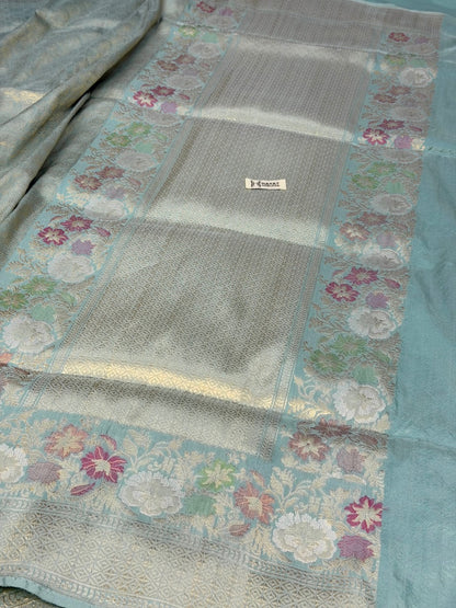 Seafoam Glow Pure katan silk handvowen banarasi saree