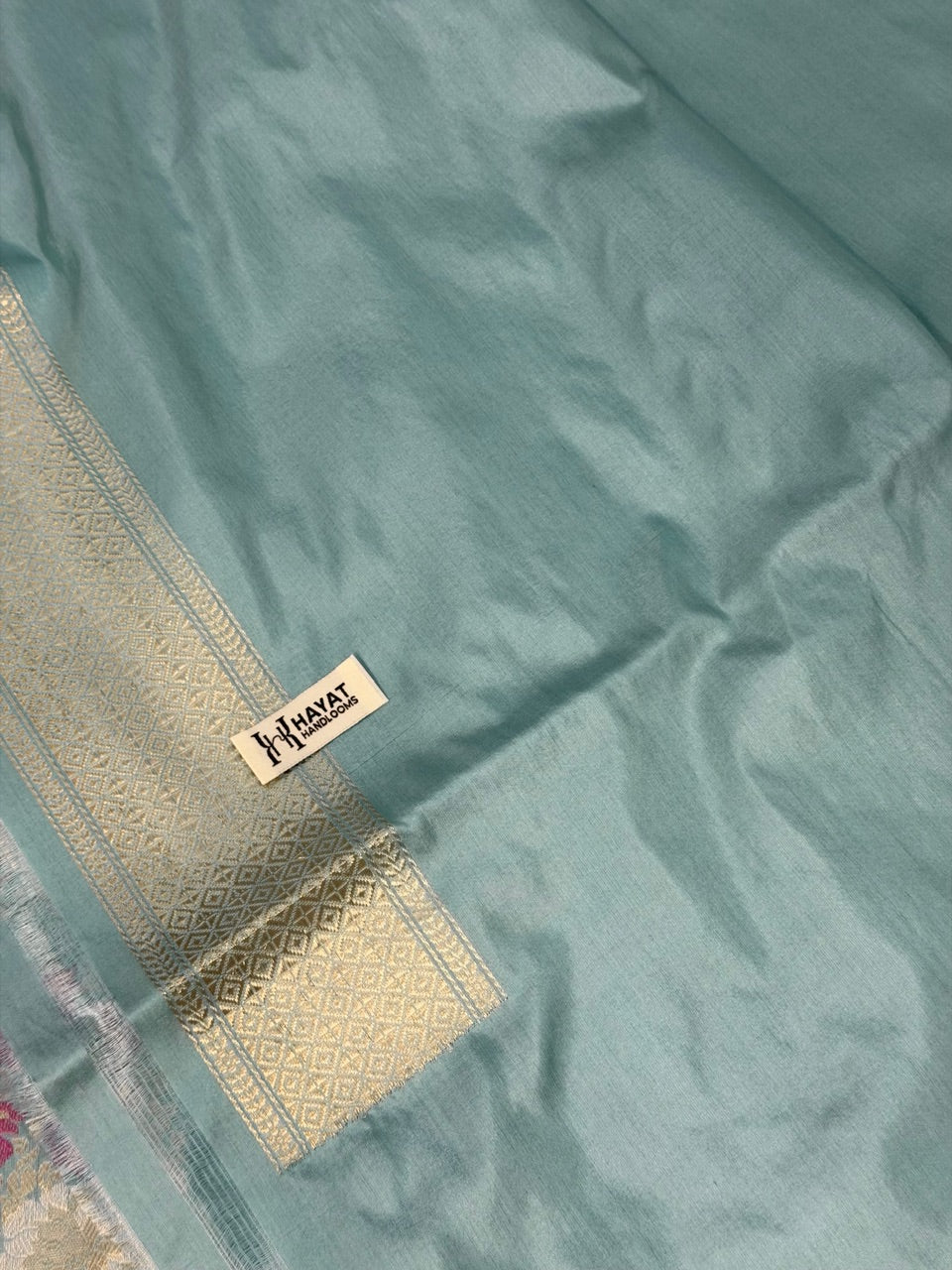 Seafoam Glow Pure katan silk handvowen banarasi saree