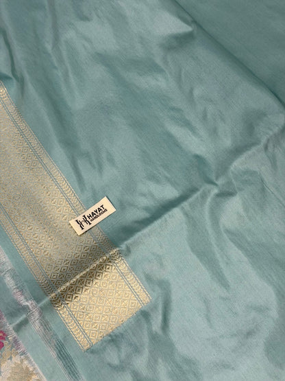 Seafoam Glow Pure katan silk handvowen banarasi saree