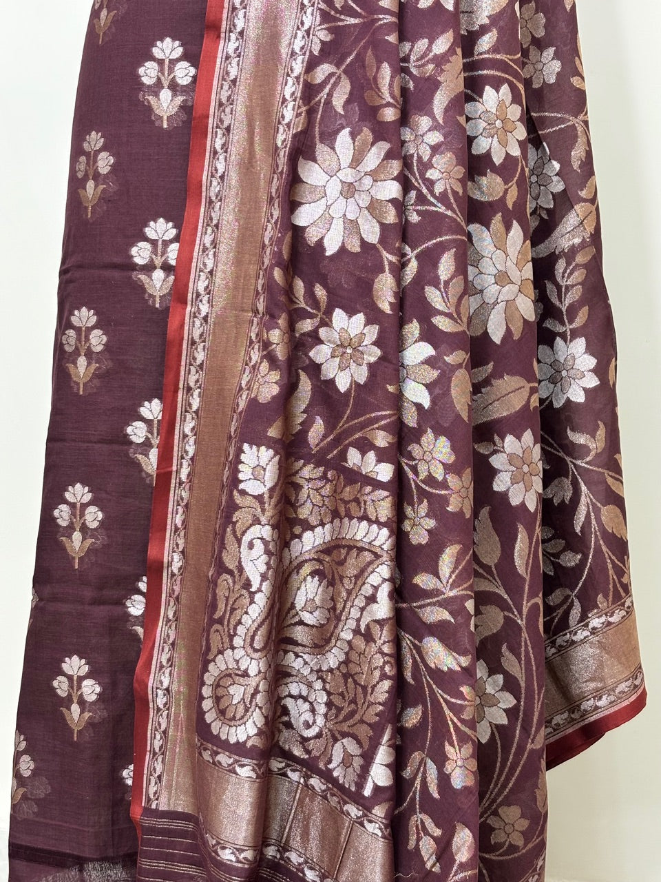 Brown Pure Cotton Jmdani Silk  Suit Set with Dupatta